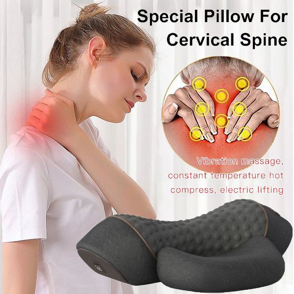 Travesseiro de massagem elétrica, compressa de vibração, massageador cervical, dispositivo de tração espinhal, ombro, pescoço, cuidados de saúde 240314