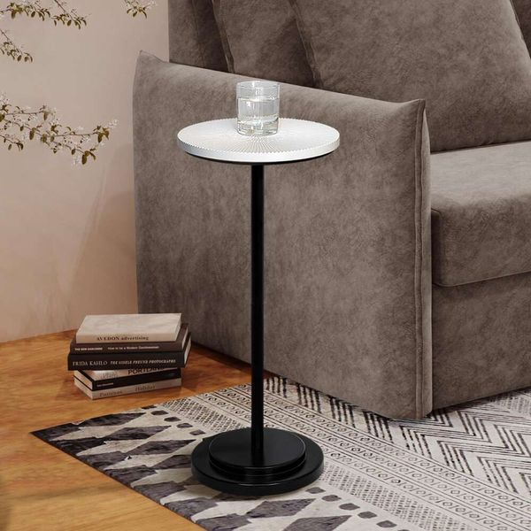 COVLON Beverage Carved Tabletop Martini Mesa lateral pequena, sala de estar, quarto, moderno, branco e preto