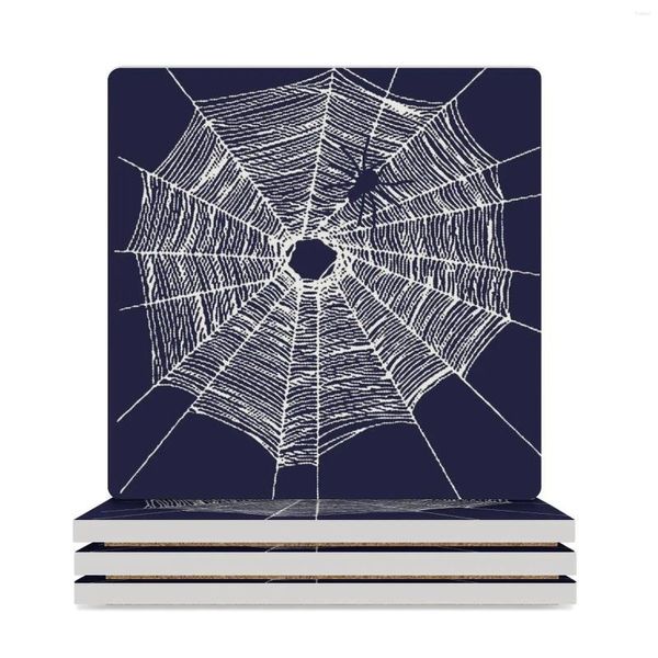 Tapetes de mesa Teia de aranha Teias de aranha Presente para mulheres Homens - Estrutura de teia de aranha assustadora perfeita Camisas Design Porta-copos de cerâmica (quadrado)