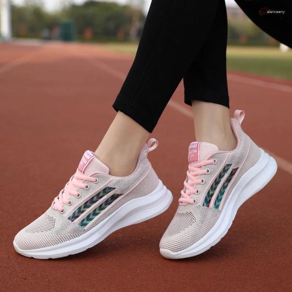 Sıradan ayakkabılar yaz örgü nefes alabilen kadınlar spor hafif eva sole koşu spor ayakkabılar açık yürüyüş