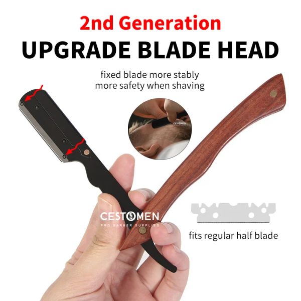 Razor Professional Friseur Edelstahl Klassiker klassisches Holzrasur Rasierer für Männer Entfernung Rasiermesserhalter Bart Stylist Tool entfernen