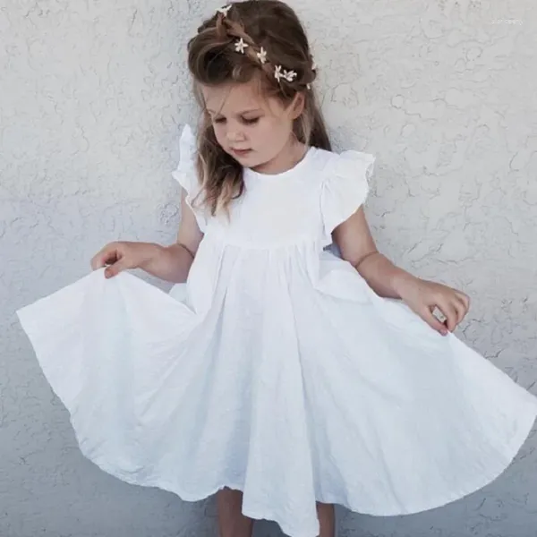 Платья для девочек, летнее белое милое детское платье для девочек, детская одежда, пляжные хлопковые детские платья