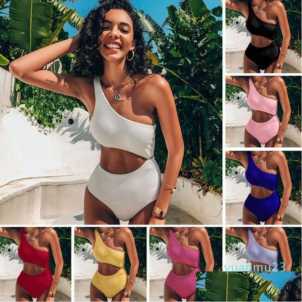 Costumi interi Nuovo costume da bagno Europa e Stati Uniti Y Bikini Donna One-Shoder Vita alta Tinta unita Drop Delivery Sport Outdo