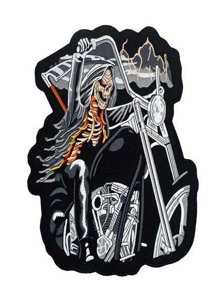 grande Grim Reaper Motorcyclei ricamato patch moto motociclista mc ferro sul supporto per giacca jeans2338202