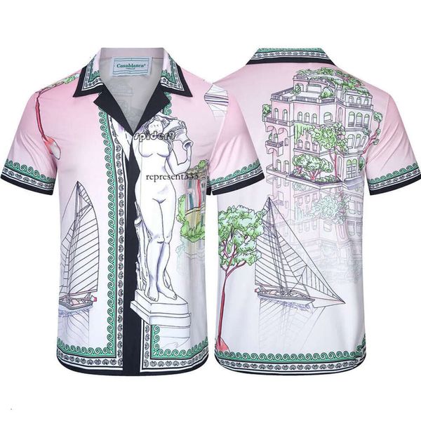casa blanca Hemden, Statuengebäude, Segelboot-Druck, lässig, locker, hawaiianischer Farbverlauf, kurzärmeliges Hemd für Männer und Frauen, Paar