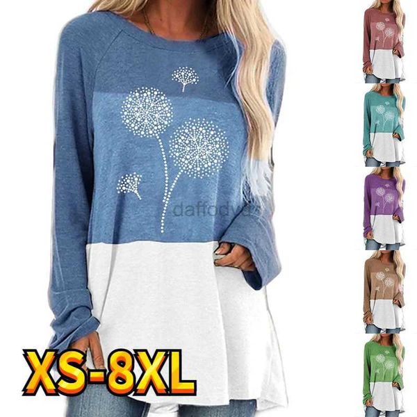 Damen T-Shirt Damen Top T-Shirt Cartoon Löwenzahn Blumenmalerei Straßenpullover lässig langärmelig Rundhalsausschnitt Basic XS-8XL 240322