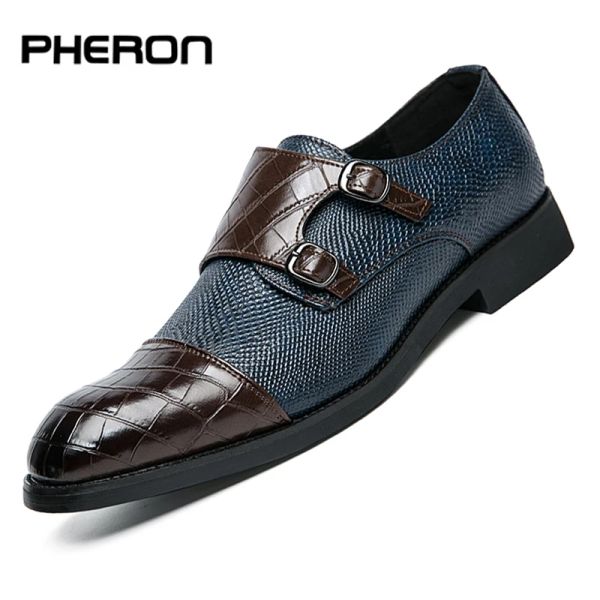 Ayakkabılar Erkek Elbise Ayakkabı Pu Deri Deri Çift Keşiş Strapar Erkek Ayakkabı Yılan Baskı Kap Toe Klasik İtalyan Ayakkabı Zapatos Hombre Boyutu 48
