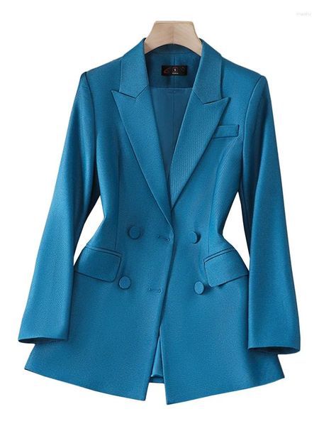 Женские костюмы, осенне-зимний женский формальный пиджак, пальто, фиолетовый, синий, черный, офисный, женский, двубортный, деловой, рабочая одежда, куртка