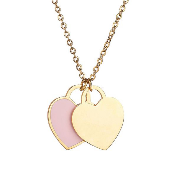 Ожерелья Love, новое ожерелье с сердцем, золотые дизайнерские украшения для женщин, серебро из нержавеющей стали, розовый, красный, зеленый, двойной кулон, классическое ожерелье для влюбленных на День святого Валентина