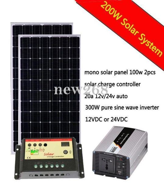 Tam Güneş Kiti 200 W Watt 200W Güneş Paneli 300W Inverter 20A Güneş Şarj Denetleyicisi 12V RV Tekne Kapalı Grid1493346