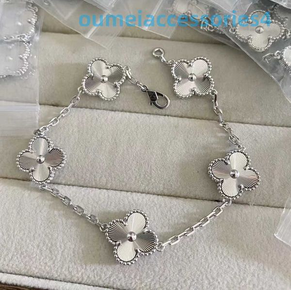 Designer de luxo marca jóias vanl cleefl arpelsbracelet quatro folhas grama laser cinco s925 prata pura diamante carro flor pulseira transmissão ao vivo