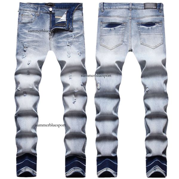 2022 Autunno/inverno Nuovi Jeans Distressed per Pantaloni Lunghi Alla Moda Elastici Slim Fit Piccolo Piede da Uomo AM