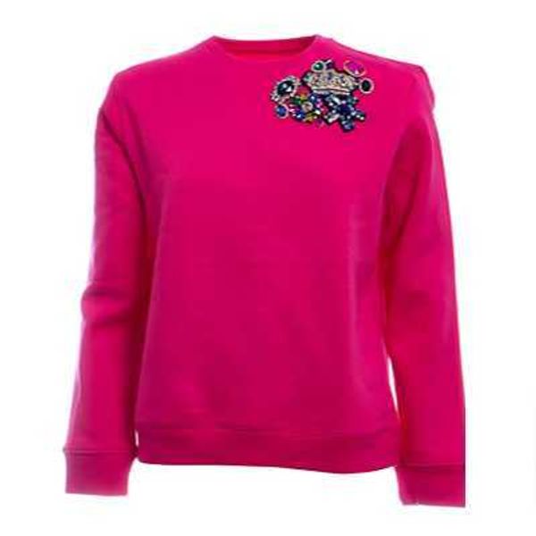 Suéteres femininos de algodão rosa com design de melhor fornecedor italiano com aplicações exclusivas para mulheres da moda