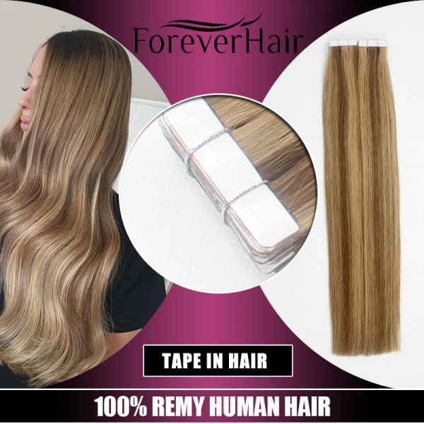 Extensões para sempre cabelo 2.0 g/pc fita em extensões de cabelo humano natural cinza loira trama da pele europeia remy extensões de cabelo 16 