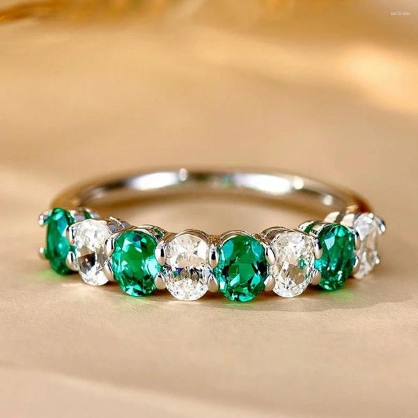 Anéis de cluster chique verde branco pedras preciosas 5a zircon diamantes cristal para mulheres tamanho cheio de ouro ajustável faixas de dedo jóias