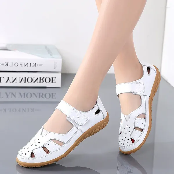 Casual Schuhe Frauen Cut-out Flache Sandalen Frau Faulenzer Einfarbig Weiche Sohle Haken Schleife Gehen Nicht Slip Geschlossene spitze