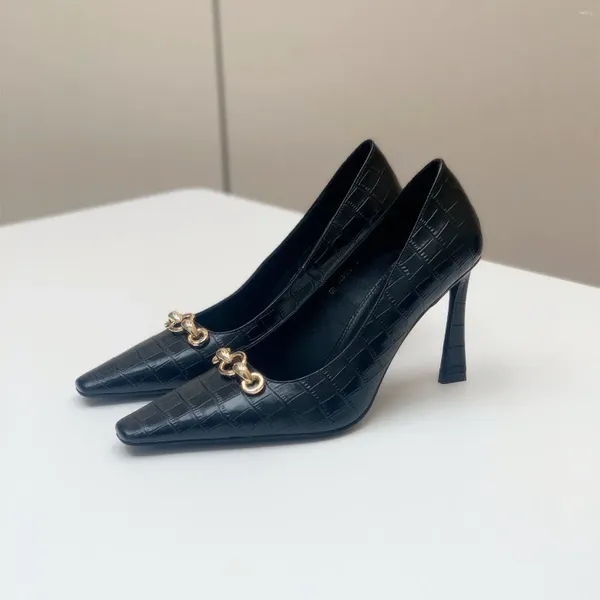 Elbise ayakkabılar gündelik tasarımcı moda kadınlar seksi bayan siyah gerçek deri nokta ayak parmağı yüksek topuklu stiletto topuklu balo akşam