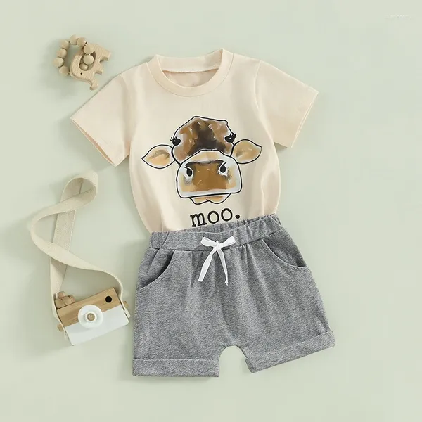 Giyim Setleri Doğdu Bebek Bebek Yaz Giysileri Batı Kısa Kollu Hayvan Baskı T-Shirt Top Şort 2 PCS Çiftlik Kıyafet