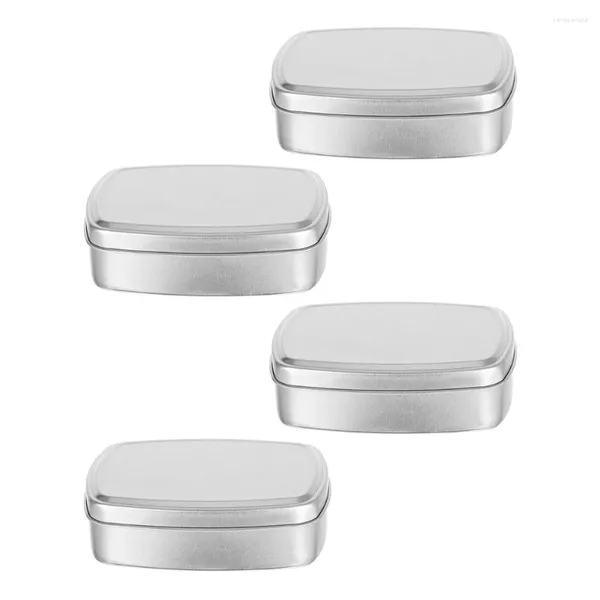 Garrafas de armazenamento 4 Pcs Metal Quadrado Saboneteira Viagem Buttercream Tea Light Caso Vazio Suporte de Alumínio