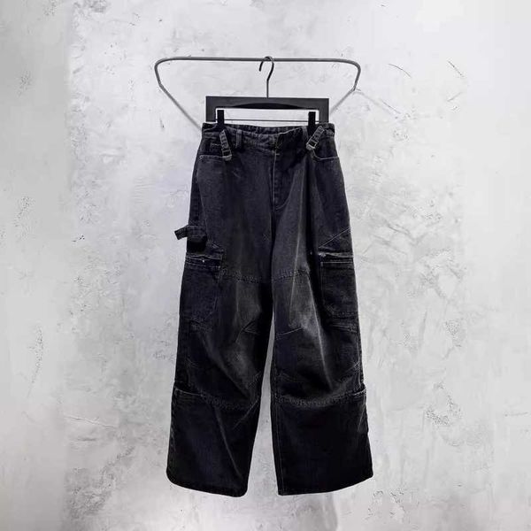 Designer B Home Paris Correct High Version 24ss Washed Black Grey Straight Cargo Lumber Pants Jeans Loose Fit V3XA