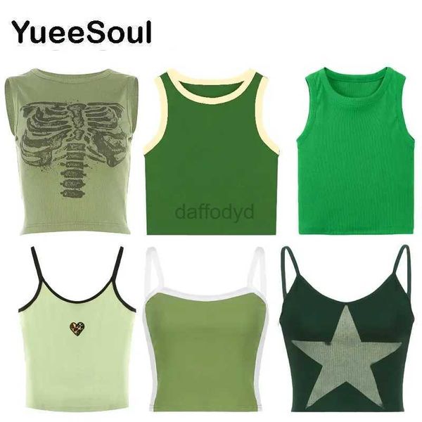 Camiseta feminina verde colheita tops 2023 nova carta impressa mangas sem alças sexy womens tank top y2k moda casual e meninas apertado peito topo 240322