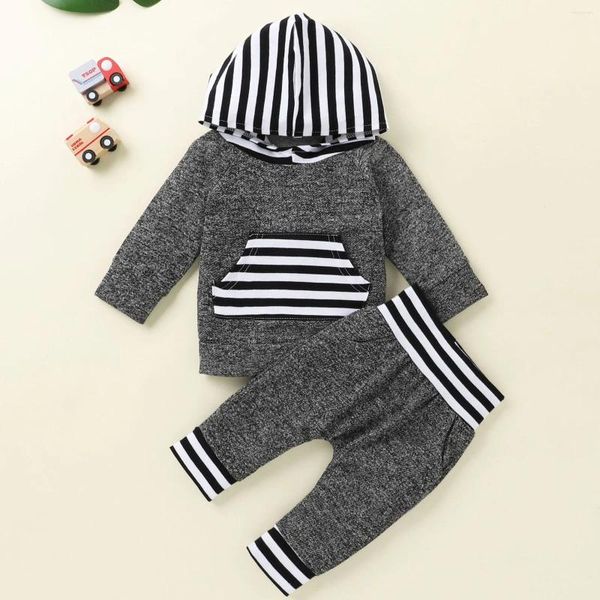 Set di abbigliamento 6 12 18 24M Born Baby Boys Girls Felpa con cappuccio a righe Pantaloni Primavera Vestito per bambini Abiti Vestiti per ragazza