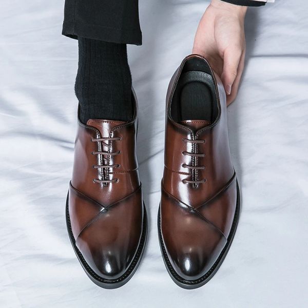 Novo design original dos homens moda couro oxford para sapatos de vestido de negócios rendas apontou sapatos de couro de escritório elegante sapatos masculinos