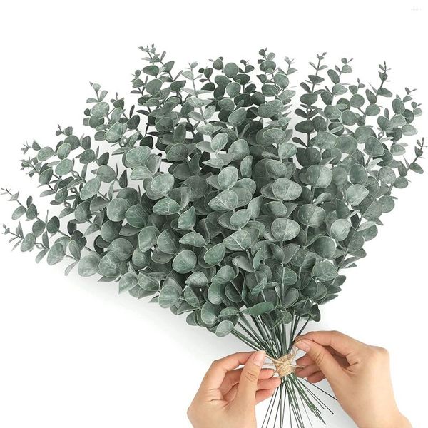 Fiori decorativi Yan 12 pezzi steli di eucalipto artificiale dollaro d'argento verde piante finte per bouquet da sposa composizione floreale casa