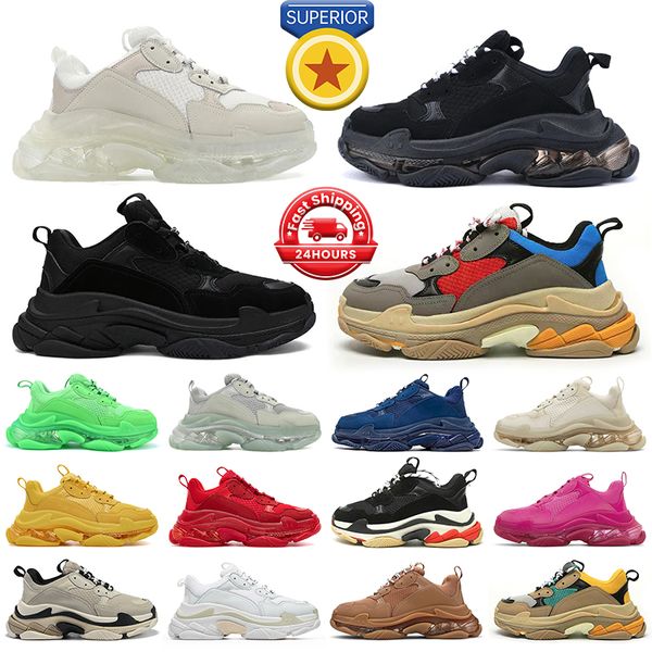 Sapatos de desenhista Triple S Sneakers Homens Mulheres Clear Sole Preto Branco Cinza Vermelho Azul Neon Verde Bege Rosa Amarelo Mens Mulheres Treinadores Plataforma Esporte Tênis Tênis