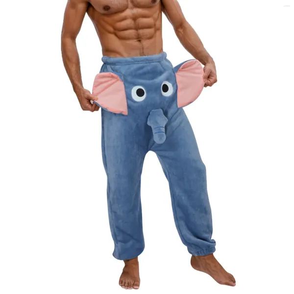 Masculino sleepwear lounge pijama animal 3d orelhas tronco dos desenhos animados adorável elefante solto casual plush outono homens mulheres calças casa desgaste