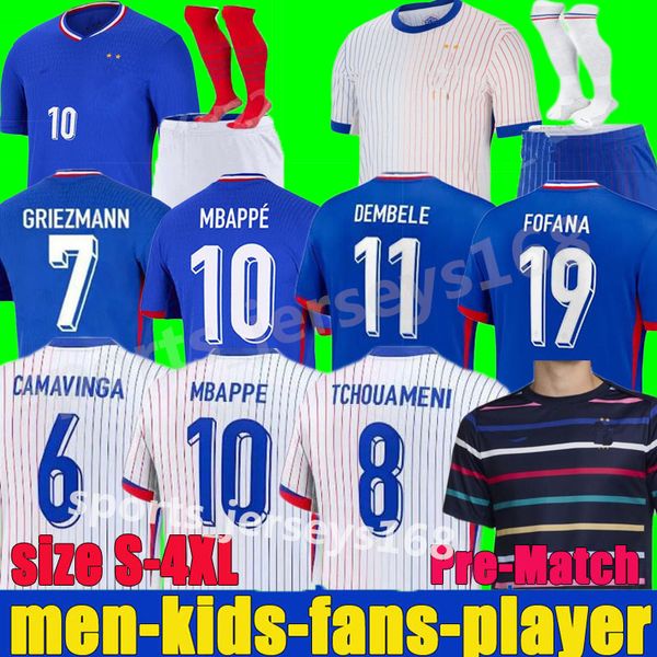 2024 Francês MBAPPE Futebol Jerseys FAN PLAYER 24 25 DEMBELE Benzema GIROUD GRIEZMANN SALIBA PAVARD KANTE Maillot De Foot Equipe Mulheres Kit Kit Camisa de Futebol Homens S-4XL