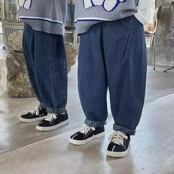 Erkekler Kot Mid Rise Moda Çocuk Giyim Japon Pantolon Trend Tembel ve çok yönlü capris harajuku tozluk mizaç