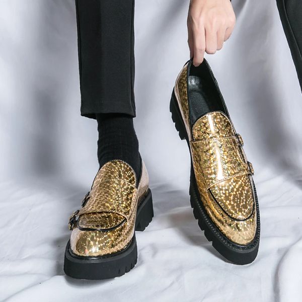Uomo di lusso cerchi concentrici scarpe in pelle verniciata slip-on gloden mocassini da festa cena mocassino scarpe da lavoro scarpe eleganti nere