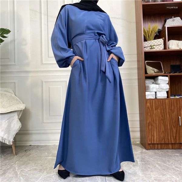 Abbigliamento etnico Modesto Casual Abaya Donna musulmana Abito lungo a maniche lunghe Turchia Arabo Caftano Dubai Abito saudita Islam Jalabiya Ramadan Eid