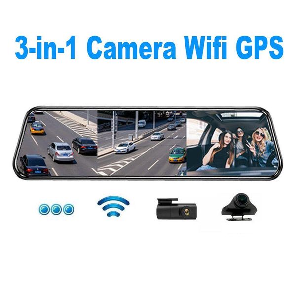 Автомобильный видеорегистратор Автомобильные видеорегистраторы 10-дюймовая зеркальная камера заднего вида для видеорегистратора 3 в 1 Cam Wi-Fi GPS видеорегистратор для вождения передний и задний вид черный ящик Drop Otrp9