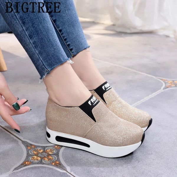 Scarpe sneaker glitter aumentano all'interno delle donne scarpe a cuneo da donna alte scarpe casual slip su sneaker sneaker scarpe Buty Damskie Buty Damskie