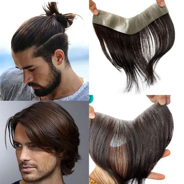 Peruca masculina frontal de linha fina, 100% cabelo humano, pele pu, peças de cabelo, topper para linha fina natural, substituição #2, cor marrom escuro