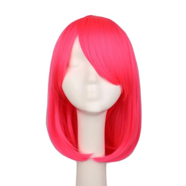 Perücken QQXCAIW Frauen Mädchen Bob Gerade Cosplay Perücke Kostüm Party Schwarz Weiß Blau Rot Rosa 40 cm Kunsthaar Perücken