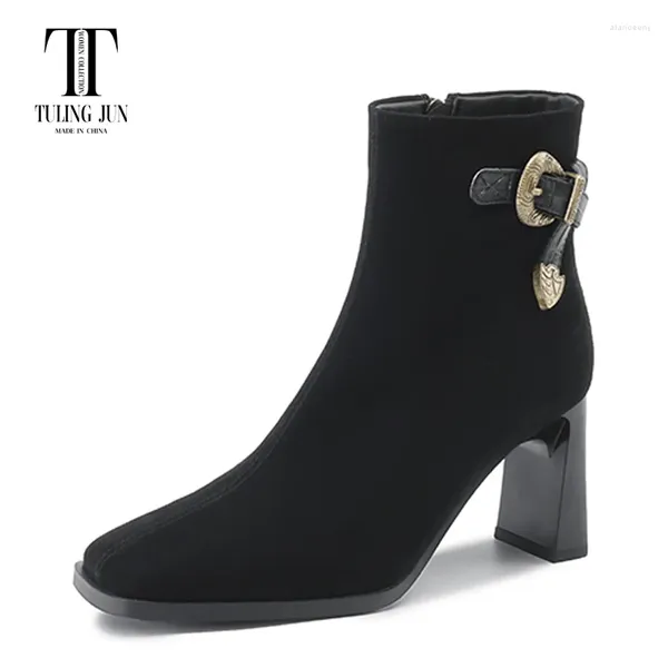 Stivali TULING GIUGNO 2024 Autunno Inverno Serie francese Stivali da donna Punta quadrata Tacchi alti Moda elegante Temperamento Scarpe per le donne L