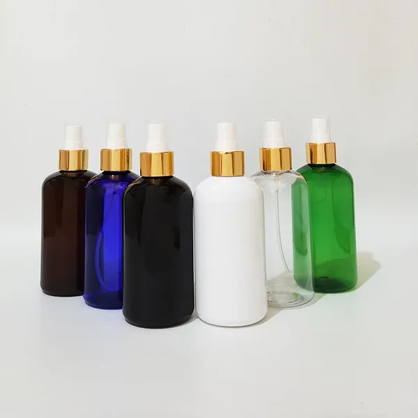 Бутылки для хранения, 30 шт., 250 мл, пустые, черные, прозрачные, коричневые, с золотым, серебряным, алюминиевым насосом, пластиковый контейнер, бутылка, распылитель мелкого тумана