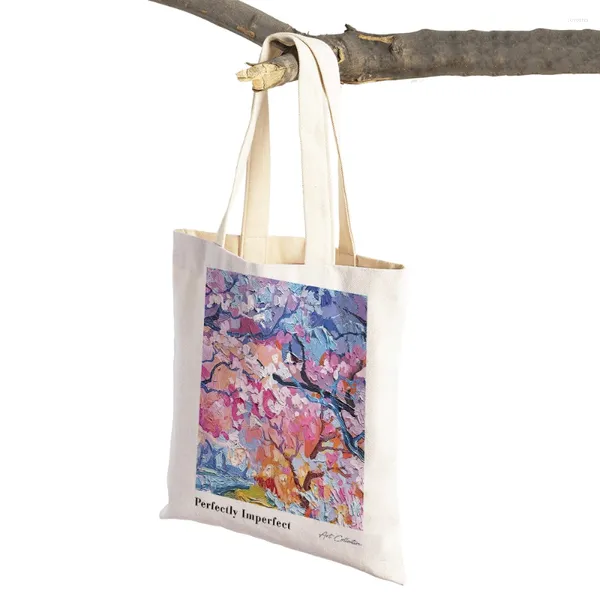 Sacos de compras colorido minimalista abstrato cor bloco feminino impressão dupla casual lona bolsa arte do vintage ombro shopper saco