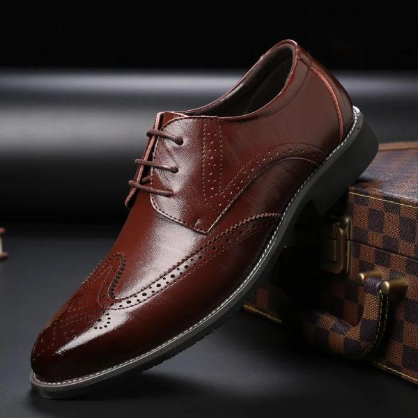 Кроссовки мода Tan / Black / Brown Thouse обувь мужская бизнес -обувь на искренней кожа