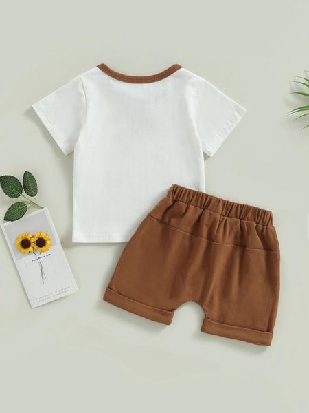 Giyim Setleri Bebek Erkekler Yaz Giysileri Kısa Kol Kontrast Renk Lettler Baskı Üstler Mavi Çizme Elastik Şort 2 PCS (Beyaz 18-24