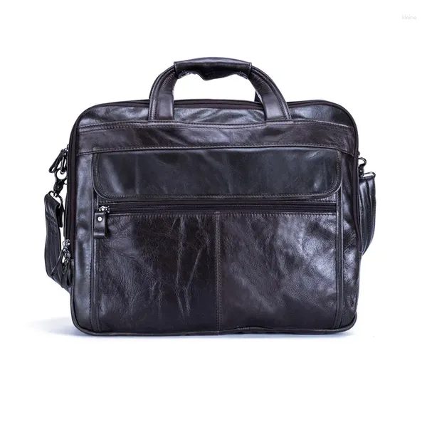 Bolsa Nesitu Café Vintage Couro Genuíno Homens Bolsas Mensageiro Pasta 14 ''Portátil Carteira de Couro # M9912