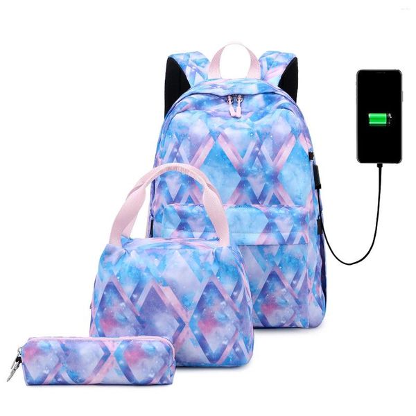 Sacos escolares crianças mochila para meninas crianças 3 em 1 mochila infantil 2024 impresso laptop dayback com caixa de lápis de lancheira