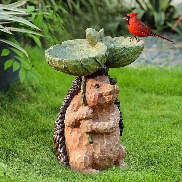 Retro resina guaxinim birdbath polyresin girassol pássaro banho alimentador animal antigo jardim quintal decoração ao ar livre ornamentos internos 240314