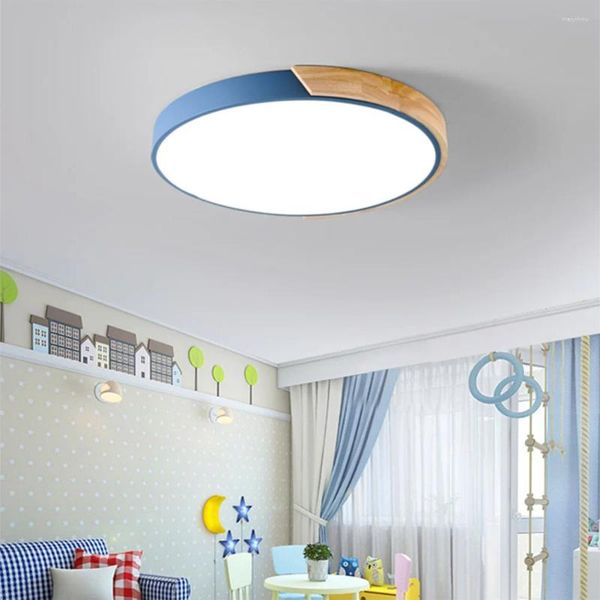 Plafoniere moderne a LED con venature del legno chiaro dorato con 3 colori per la casa, cucina, camera da letto, bagno, lampada da superficie