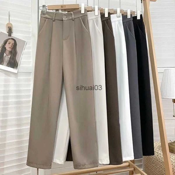 Frauen Jeans Mode Elastische Hohe Warte Hosen Frauen 2023 Frühling Casual Lose Feste Gerade Hosen Büro Damen Arbeit Nine Point set PantsL2403