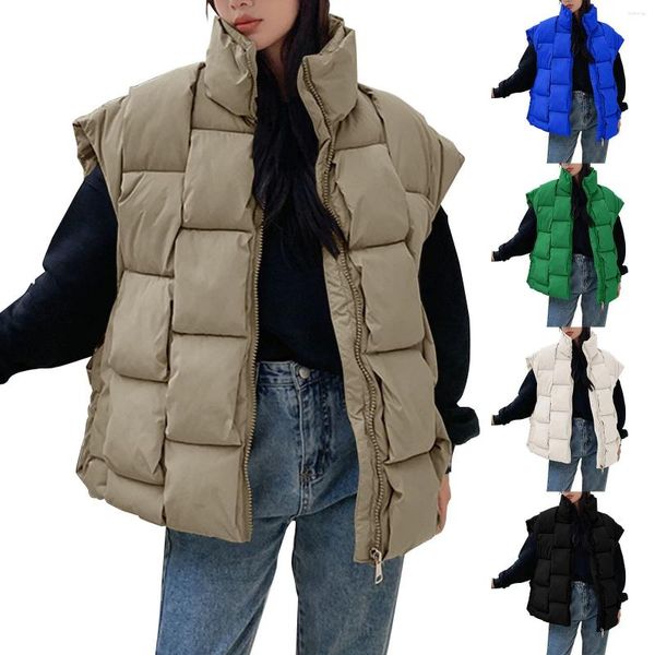 Gilet da donna Gilet imbottito oversize invernale da donna Colletto rialzato leggero Ragazze isolate Equitazione Corsa in pile