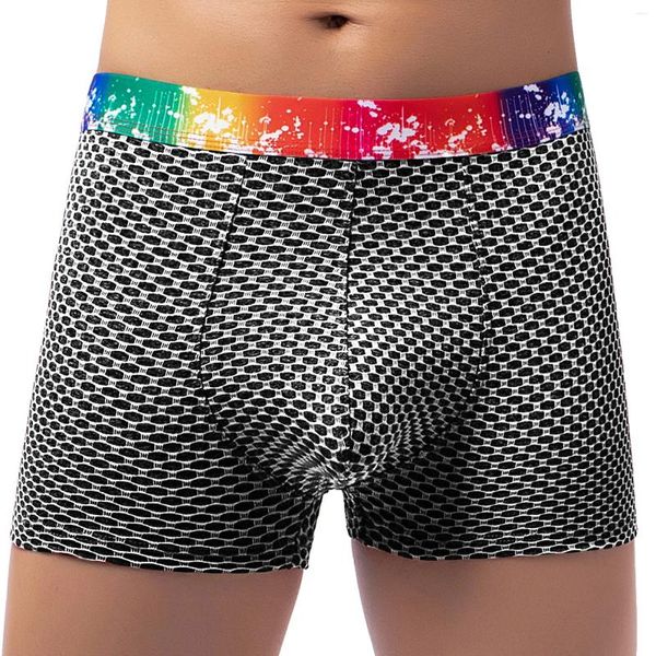 Cuecas masculinas arco-íris cinto xadrez boxer calças europa e os estados unidos grande bolsa impressa roupa interior troncos boxers adulto